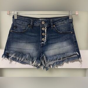 Kancan Blue Dark Wash Distressed Denim Shorts
